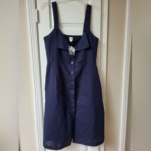Gap Linen and Cotton Lined Dark Blue Dress with Pockets, Size 6, New With Tags